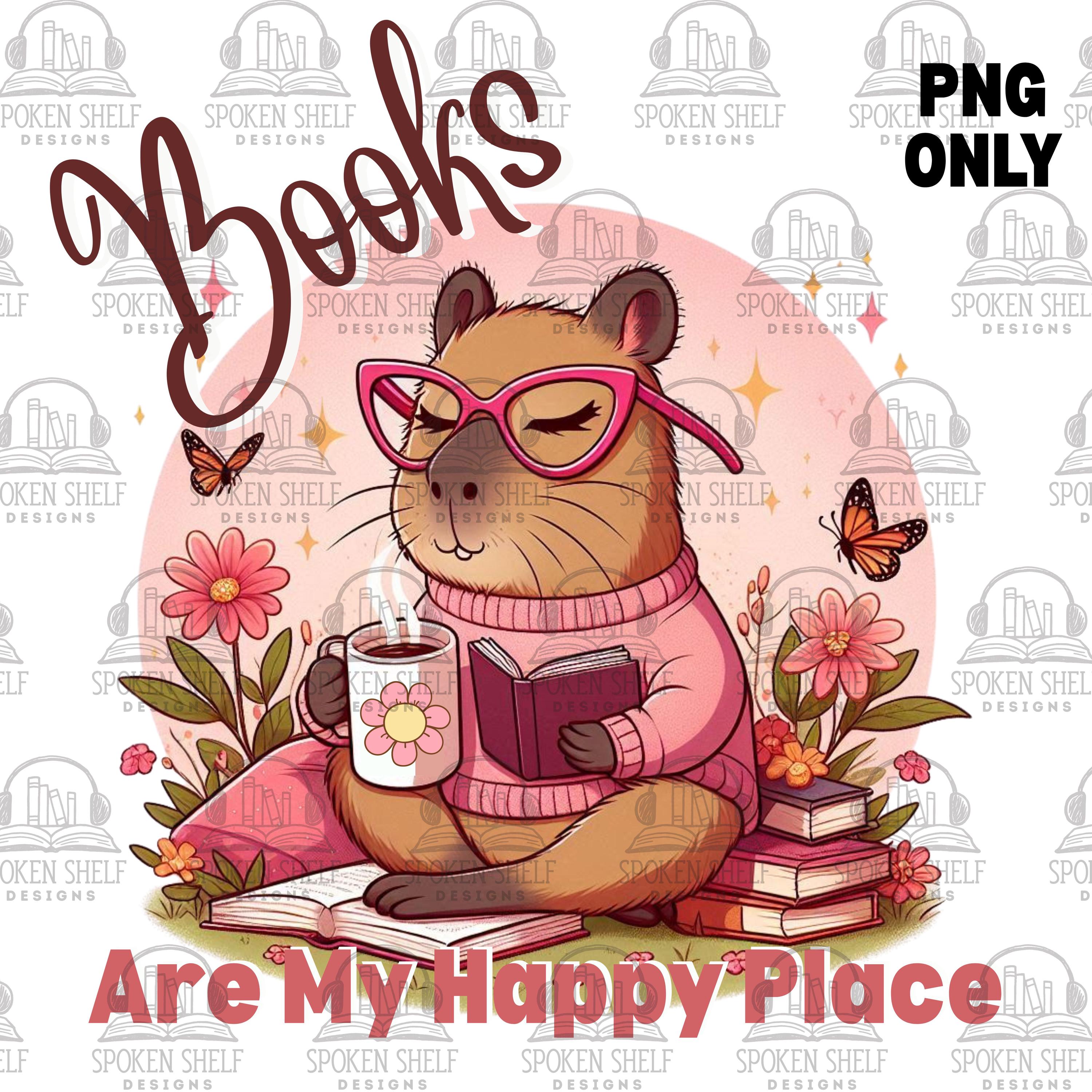 Capybara Reading PNG | Floral Book Lover | Digital Download - Etsy