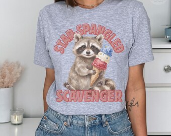 Patriotic Raccoon Shirt | Star Spangled Scavenger Tee | 4th of July Animal Top