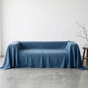 Linen Sofa Cover, Linen Couch Cover, Bed Cover, Natural Linen Bedspread, Slipcover, Bedspread, Large Linen Couch Cover, Housewarming Gift