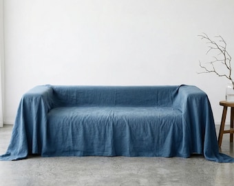 Linen Sofa Cover, Linen Couch Cover, Bed Cover, Natural Linen Bedspread, Slipcover, Bedspread, Large Linen Couch Cover, Housewarming Gift