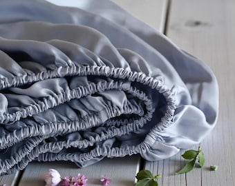 Prześcieradło z jedwabiu z dopasowaną gumką, prześcieradło z jedwabiu morwowego 100%, głęboka kieszeń, pokrowiec na materac, narzuta na łóżko, dostępne w rozmiarach pojedynczym, podwójnym, królewskim i królewskim