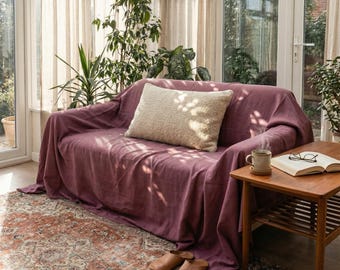 Natural Linen Sofa Cover, Linen Couch Cover, Bed Cover, Linen Bedspread, Slipcover, Large Linen Couch Cover, Housewarming Gift
