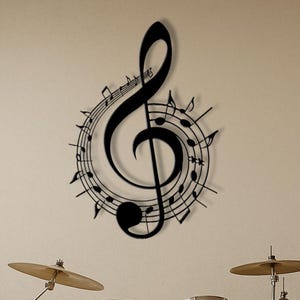 G-sleutel muzieknoten metalen muurkunst, muziekkamer decor, muzieknoot muur hangen, cadeau voor muziekliefhebbers en muzikanten, modern metalen decor