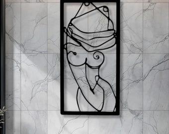 Minimalist Undressing Woman Metal Line Art: Sensual Bedroom Wall Decor