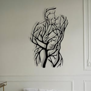 Couple Kissing Metal Wall Art, Romantic Tree Silhouette Decor, Abstract Lovers Metal Wall Hanging, Modern Couple Line Art, Love Wall Decor