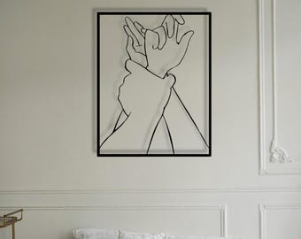 Minimalist Couple Hands Metal Wall Art – Romantic Bedroom Decor