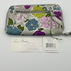 Cartera Vera Bradley con cremallera en acuarela, nueva, con etiquetas