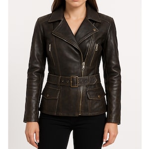 Blouson de moto coupe slim pour femme en cuir d'agneau, manteau de moto doux de style motard