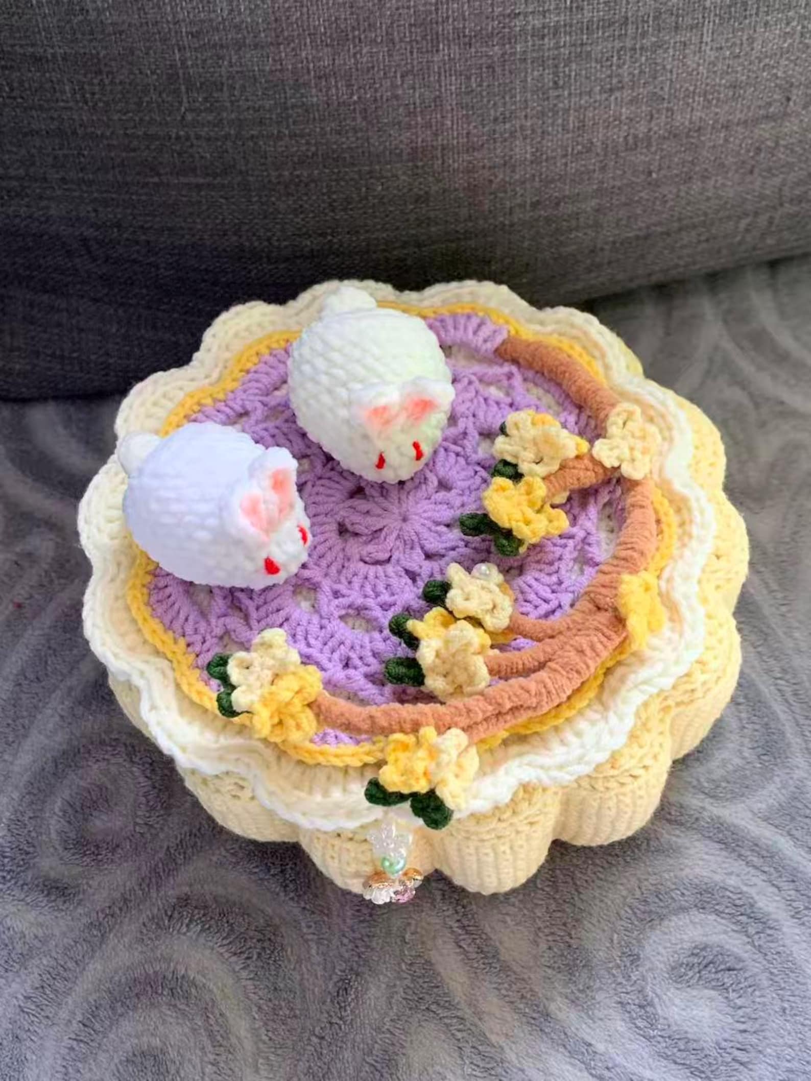 Moon Rabbit Trinket Box, Handmade Amigurumi Storage Container, Mid-Autumn Theme Decor