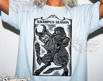 Retro Krampus Season T-shirt, Christmas Horror Tee, Goth Christmas Shirt, Winter Solstice