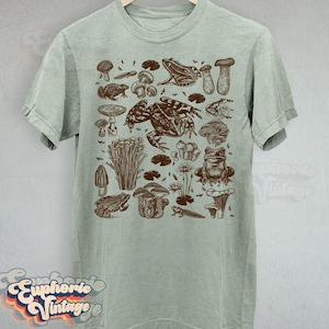 Cottagecore Frog And Mushroom T-Shirt, Retro Botanical Shirt, Nature Lover Gift, Botanical Aesthetic Shirt, Adult Graphic Tee, Vintage Toad