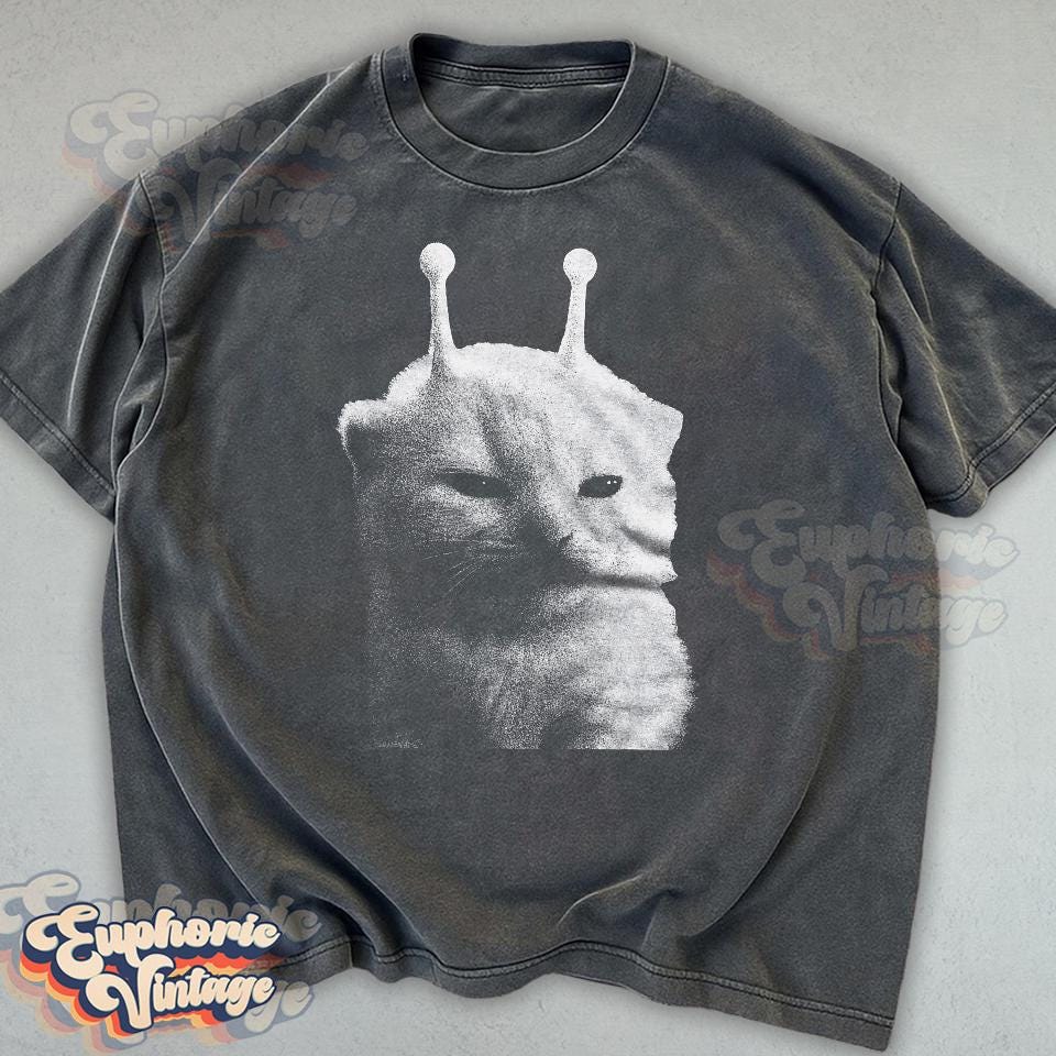 Silly Cat Alien Meme T-shirt, Funny Cat Graphic Tee, Cat Mama, Weird ...