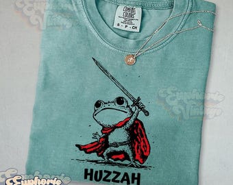 Huzzah Frog Warrior T-shirt, Whimsical Medieval Frog Tee, Frog Knight Shirt