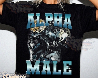 Vintage Alpha Male Graphic T-Shirt, Wolf Shirt, Wolf Emo Meme Shirts, Mental Health Shirt, Wolf Sigma, Goth Gift