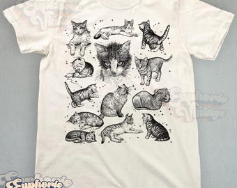 Comfort Colors® Retro Style Cat T-Shirt, Cat Lover Gift, Vintage Style Cat Silhouette Tee, 90s Tee, Unisex Adult Graphic Tee