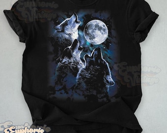 Retro Three Wolf Howling The Moon T-Shirt, Wolf Moon Tee, Nature Lover Gift, Halloween Tee