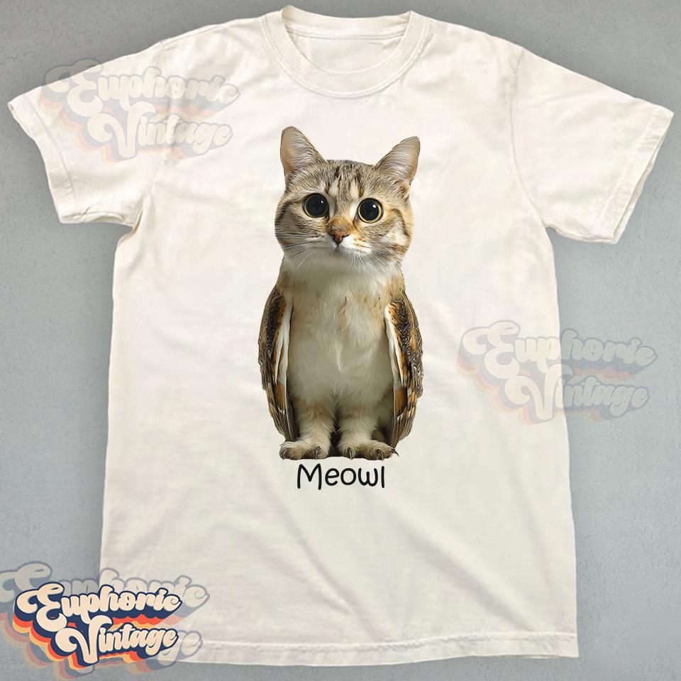 Comfort Colors&reg; Meowl Cat Owl T-shirt, Cute Cat Graphic Tee, Vintage Aesthetic