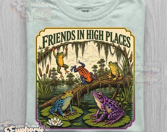 Comfort Colors® Friends In High Places T-Shirt, Vintage Frog 90s Tee, Colorful Graphic Shirt, Poison Dart Frog Lover Gift