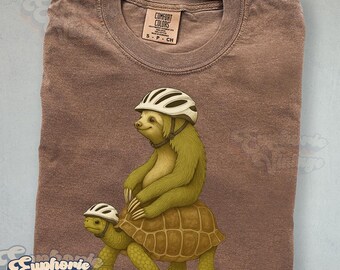 Sloth Rides A Turtle Speed Is Overrated T-Shirt, Funny Animal Graphic Tee, Funny Gift For Friend, Humor T-Shirt, Cute Sloth And Turtle Tee