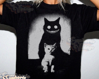 Comfort Colors® Creepy Cat Halloween T-Shirt, Funny Weird Kitten Ghost, Spooky Season, Halloween Party Tee