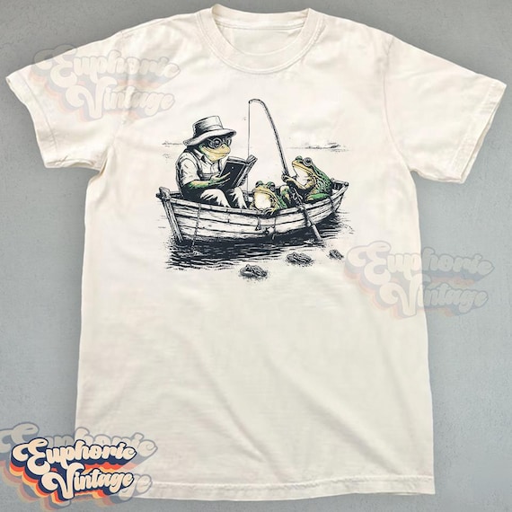 Comfort Colors® Fishing Frog T-shirt, Nature Lover Gift, Funny Fishing Tee, Silly Frog Shirt, Two Frogs Fishing Vintage 90s Style Tshirt