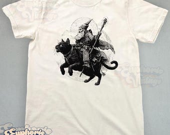 Wizard Cat Rider T-shirt, Wizard Tee, Funny Cat Meme Top, Dark Art Fairycore Gift