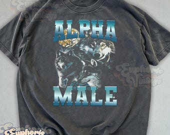Vintage Alpha Male Graphic T-Shirt, Wolf Shirt, Wolf Emo Meme Shirts, Mental Health Shirt, Wolf Sigma, Goth Gift