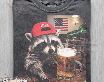 Comfort Colors® Funny Raccoon Beer T-Shirt, Drunk Trash Panda Shirt, 4th Of July Tee, Patriotic USA Raccoon Graphic Tee