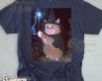 Comfort Colors® Wizard Cat T-Shirt, Funny Halloween Cat Shirt, Witchy Wizard Cat Tee, Spooky Season, Cat Meme Shirt, Halloween Gift