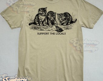 Support The Locals Kitten And Frog T-shirt, Vintage 90s Graphic Tee, Cute Frog Kitten Shirt Y2k Gifts