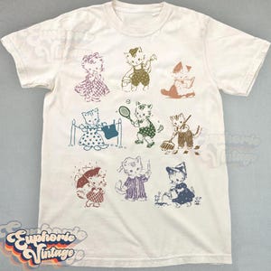 Cat 90s Tattoo T-Shirt, Rettro Kitten Shirt, Cute Cat Shirt, Unisex Adult Graphic Tee, Relaxed Shirt, Cat Lovers Gift, Cats Playing Shirt