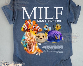 MILF Man I Love Fish Shirt, Comfort Colors® Vintage Aesthetic Tee, Ironic Sea Life Graphic T-shirt, Funny Fisherman Meme Shirt
