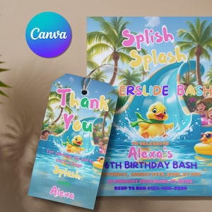 Water Slide Birthday Invitation: Splish Splash Pool Party (Editable Canva Template)