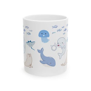 Uroczy ceramiczny kubek z motywem zwierząt oceanicznych - idealny dla miłośników plaży, zabawny prezent dla dzieci, miłośników herbaty i kawy, wystrój marynistyczny, oceaniczne klimaty