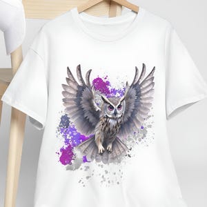 Colour Splash Owl Graphic Tee: Unisex Cotton Nature Shirt