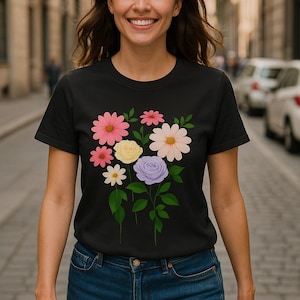 Floral Softstyle T-Shirt, Spring Tee, Gift for Her, Summer Fashion, Casual Wear, Gardening Shirt