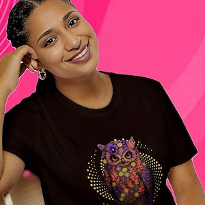 Floral Owl T-Shirt, Bird Lover Tee, Nature Graphic Shirt, Cute Animal Top, Boho Style Apparel
