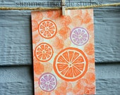 Linocut sunny orange slices - original print ACEO