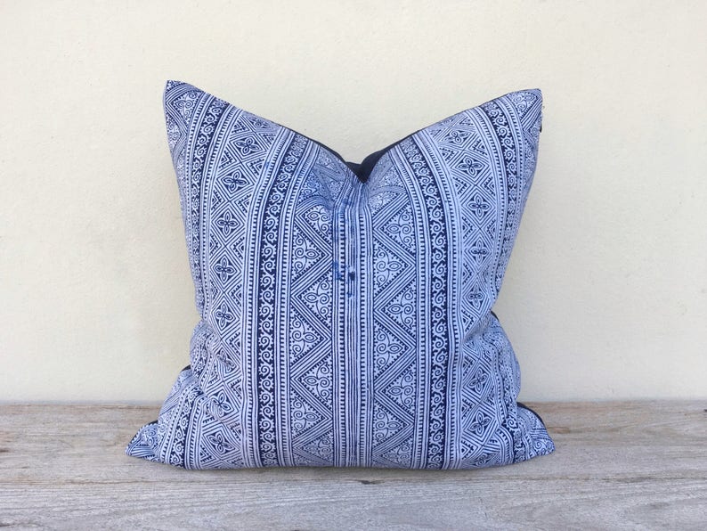 Hmong Textile Batik Made A Piece Of Tradition Costume Boho Bohemian RARE VINTAGE Handmade HMONG Ethnic indigo Pillow Case