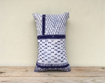 Vintage Cotton Ethnic Indigo Hand Print Decorative Throw Pillow Case 12" x 20"  Hmong pillow strips,