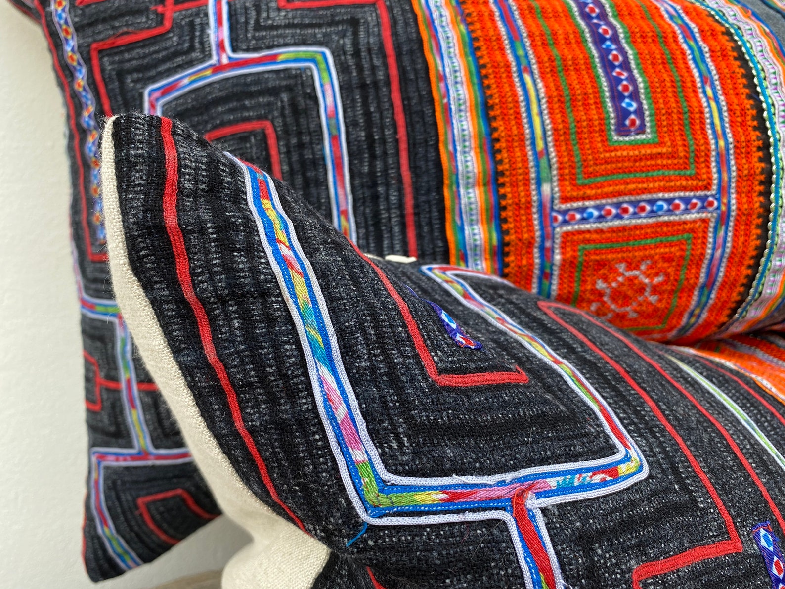 HMONG PILLOW LUMBAR 16 X 32 Hmong Orange Pillow Vintage Etsy