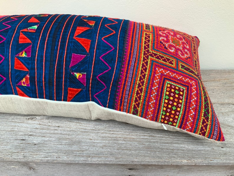 HMONG PILLOW LUMBAR 16 x 32 Hmong Blue red cushion Vintage Etsy