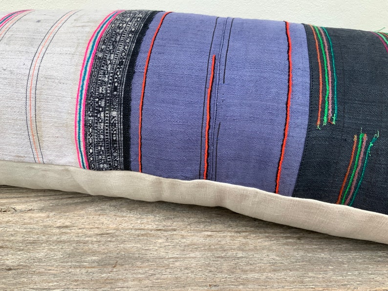 black Hemp 12 x 36 pillow case Hmong Farmhouse Bohemian,Linen pillow cover HMONG PILLOW LUMBAR Vintage Hmong Pillow Boho green