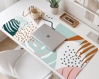 Bureaumat met abstracte bladprint • Moderne antislip rubberen onderlegger