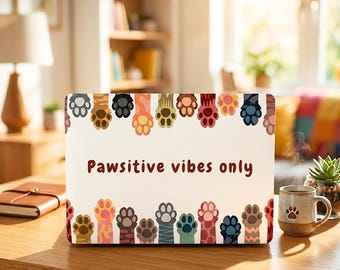 Funda para MacBook Pawsitive Vibes / Funda para portátil con diseño de huellas de animales para amantes de perros y gatos / Funda para MacBook Air/Pro con diseño de huellas de animales / Carcasa rígida protectora + funda