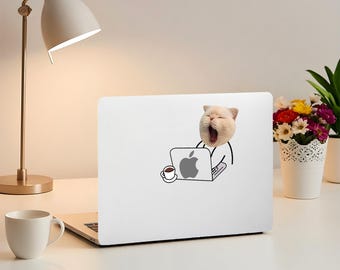 MacBook-sticker grappige gapende kat| MacBook Air 13/15 inch| MacBook Pro 15/13/13/16| Laptopsticker Sleepy Kitty