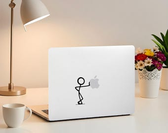 Grappige MacBook-sticker met stokfiguur| MacBook Air 13/15 inch| MacBook Pro 13/14/15/16 duwende Apple-logosticker