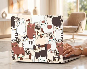 MacBook-hoesje schattige kat | Laptophoes cartoon kat | Animal Design MacBook Air/Pro/Neo harde schaal | Kawaii-laptoptas