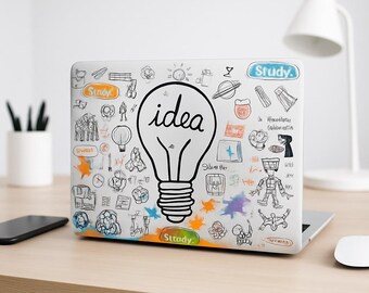 Gloeilampschets MacBook Air/Pro-hoesje| Harde omslag Doodle Art |  MacBook Air 13/15 inch| MacBook Pro 15/13/13/16| Idee voor laptophoes