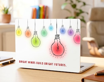 Bright Minds MacBook-hoesje | Motiverende laptophoes | Kleurrijk gloeilampontwerp | MacBook Air/Pro/Neo harde schaal